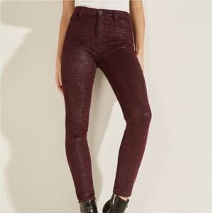 GUESS High Rise Skinny Jeans Beast Bordeaux Burgundy Leopard Size 30